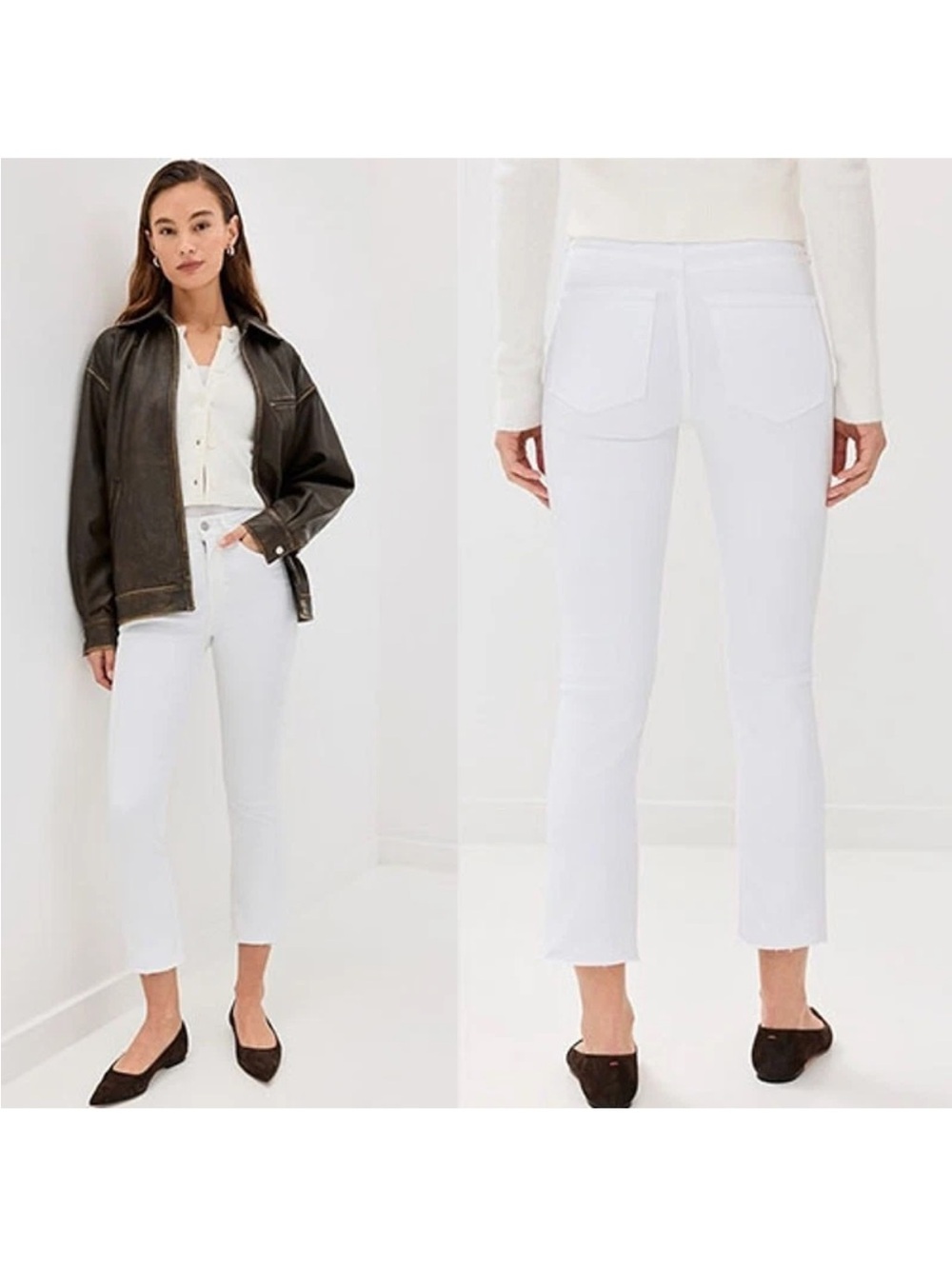 NWT Veronica Beard Carly Kick Flare Raw Hem High Rise Skinny Jeans White Sz 26